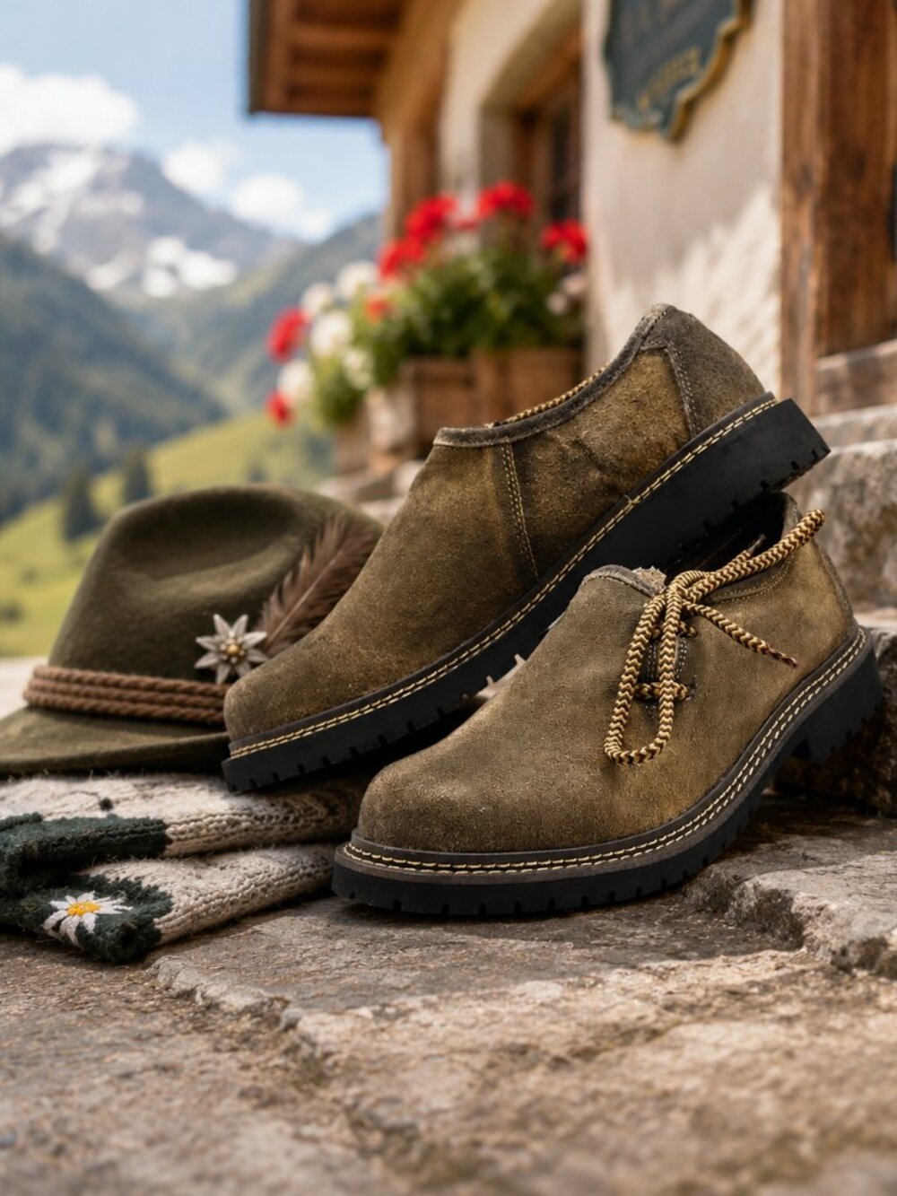 Men’s Antiqued Brown Lederhosen Shoes | Bavarian German Oktoberfest Footwear